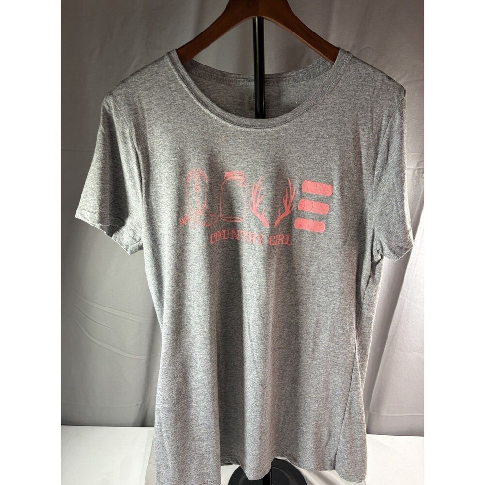 Country Girl Womens Grey/Pink TShirt Large Country EUC